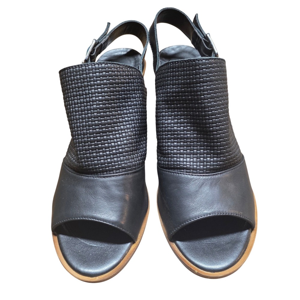 Sophia Milano Black Woven Leather Slingback Wedge Sandals Made in Italy Size 8.5